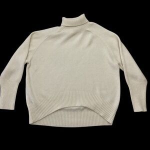 DOUBLE ZERO Cream Knit Turtleneck Sweater Long Sleeve Cozy Relaxed Fit Womens L